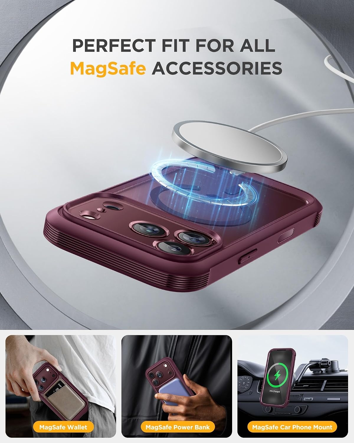 image:imageMiracase for iPhone SE Phone Case 3rd2nd Generation 2022 2020 FullBody with Builtin Glass Screen Protector Heavy Duty 360 Protective Shockproof Bumper Cover for iPhone 8SE BlackBurgundy