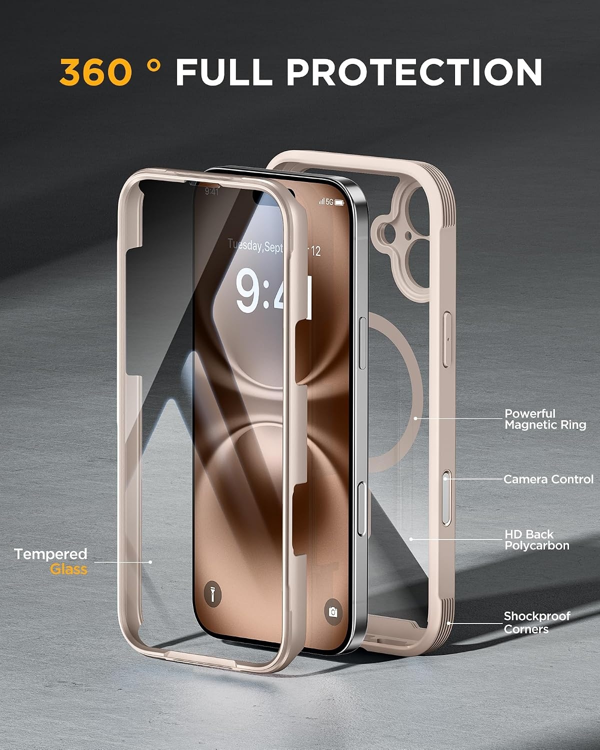 image:imageMiracase for iPhone SE Phone Case 3rd2nd Generation 2022 2020 FullBody with Builtin Glass Screen Protector Heavy Duty 360 Protective Shockproof Bumper Cover for iPhone 8SE BlackMagnetic Desert