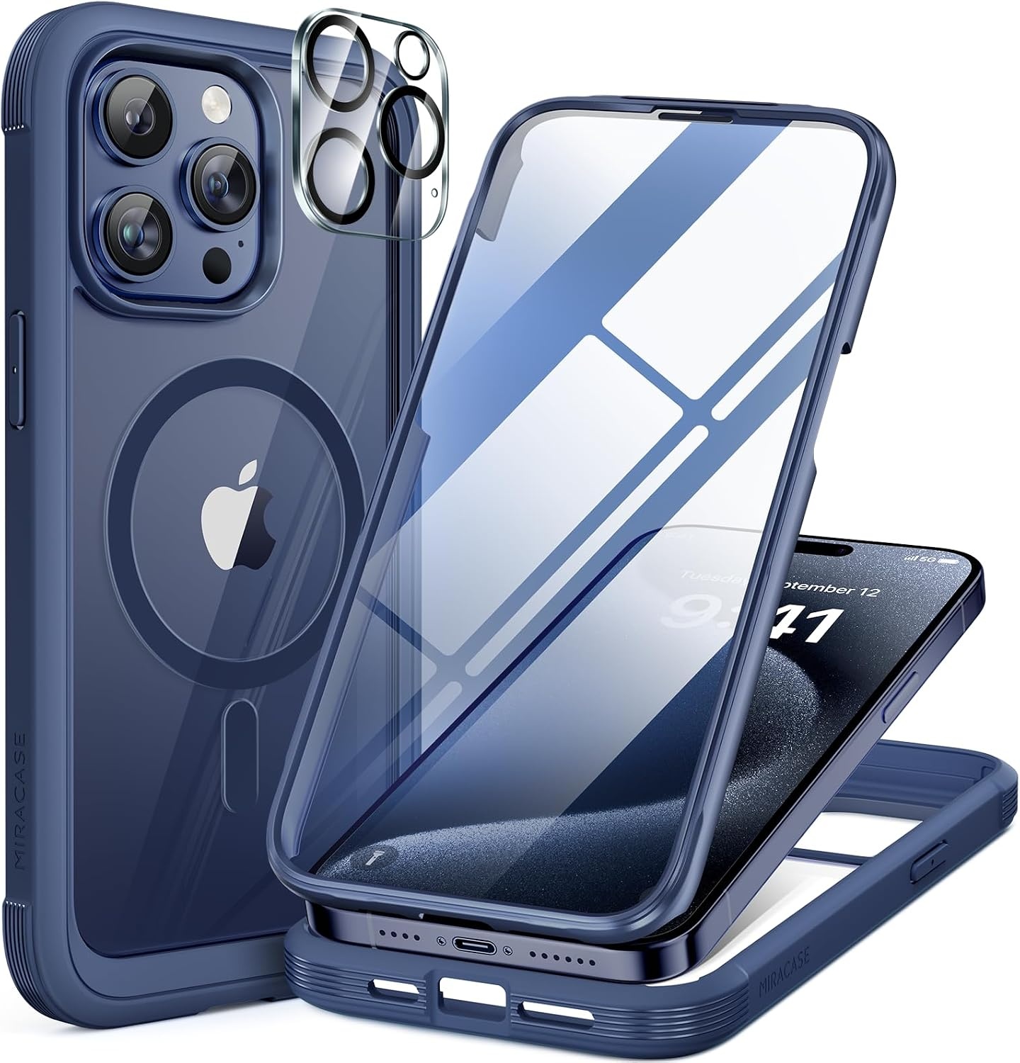 image:imageMiracase for iPhone SE Phone Case 3rd2nd Generation 2022 2020 FullBody with Builtin Glass Screen Protector Heavy Duty 360 Protective Shockproof Bumper Cover for iPhone 8SE BlackMagnetic Blue
