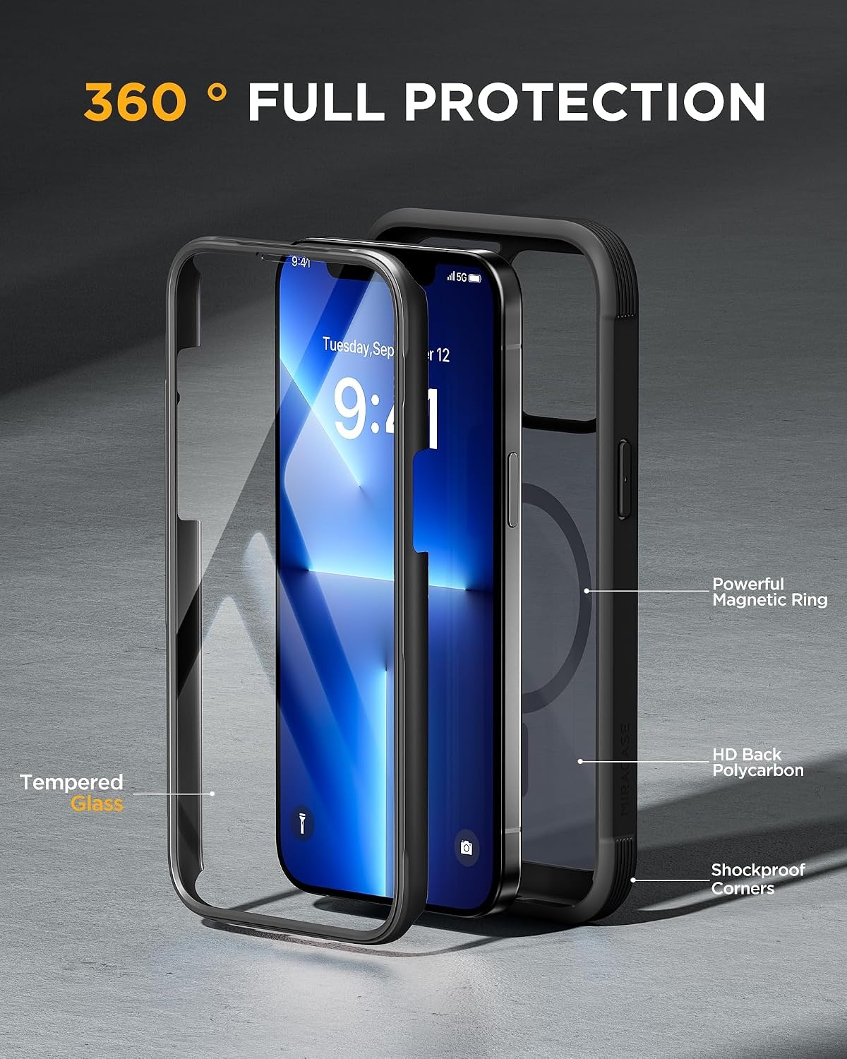 image:imageMiracase for iPhone SE Phone Case 3rd2nd Generation 2022 2020 FullBody with Builtin Glass Screen Protector Heavy Duty 360 Protective Shockproof Bumper Cover for iPhone 8SE BlackMagnetic Matte Black