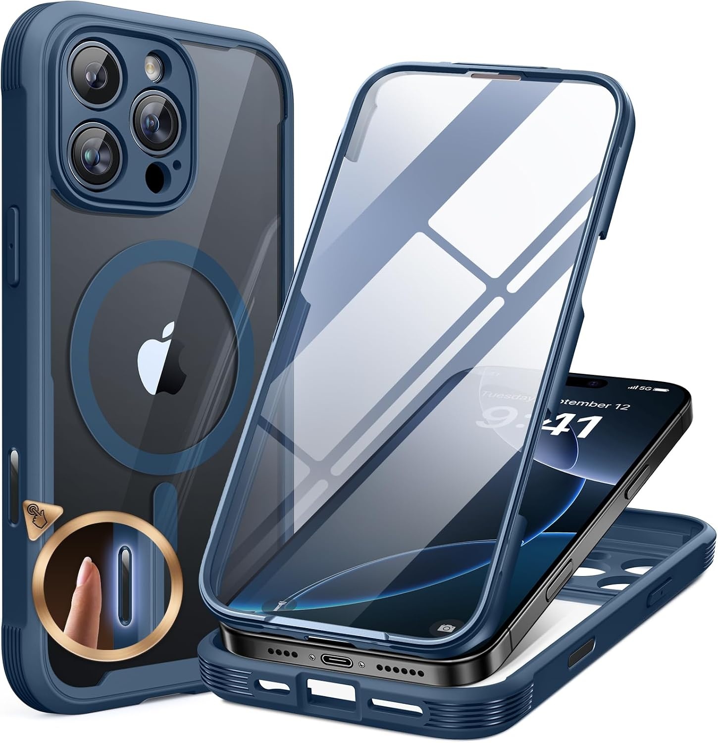 image:imageMiracase for iPhone SE Phone Case 3rd2nd Generation 2022 2020 FullBody with Builtin Glass Screen Protector Heavy Duty 360 Protective Shockproof Bumper Cover for iPhone 8SE BlackMagnetic Blue
