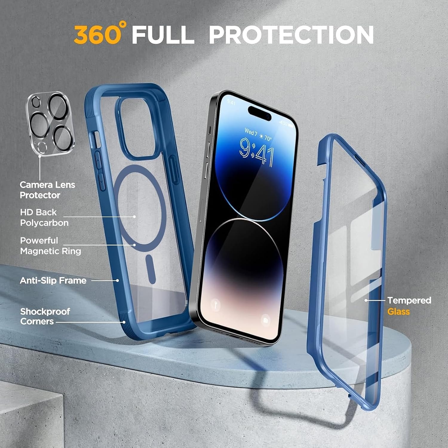 image:imageMiracase for iPhone SE Phone Case 3rd2nd Generation 2022 2020 FullBody with Builtin Glass Screen Protector Heavy Duty 360 Protective Shockproof Bumper Cover for iPhone 8SE BlackMagnetic Blue