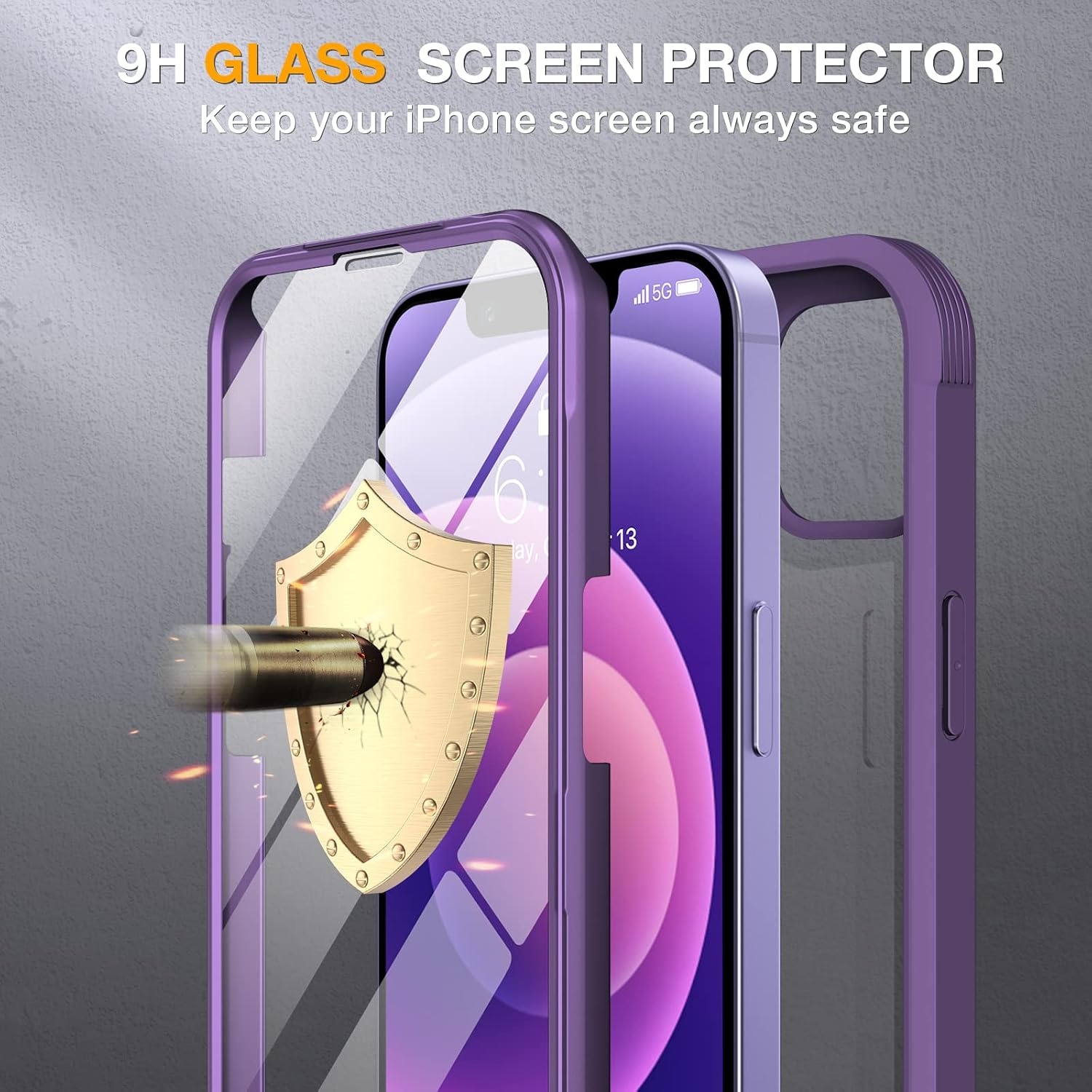 image:imageMiracase for iPhone SE Phone Case 3rd2nd Generation 2022 2020 FullBody with Builtin Glass Screen Protector Heavy Duty 360 Protective Shockproof Bumper Cover for iPhone 8SE BlackPurple