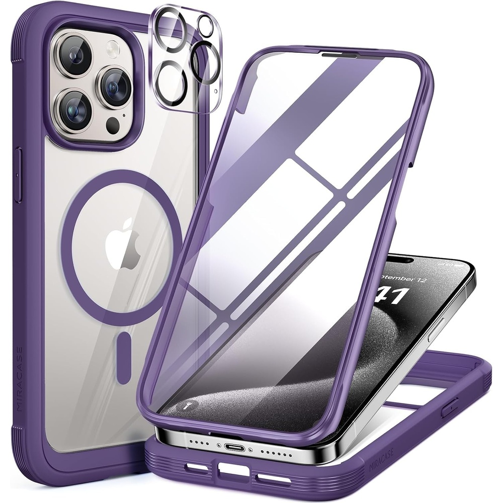 image:imageMiracase for iPhone SE Phone Case 3rd2nd Generation 2022 2020 FullBody with Builtin Glass Screen Protector Heavy Duty 360 Protective Shockproof Bumper Cover for iPhone 8SE BlackMagnetic Purple