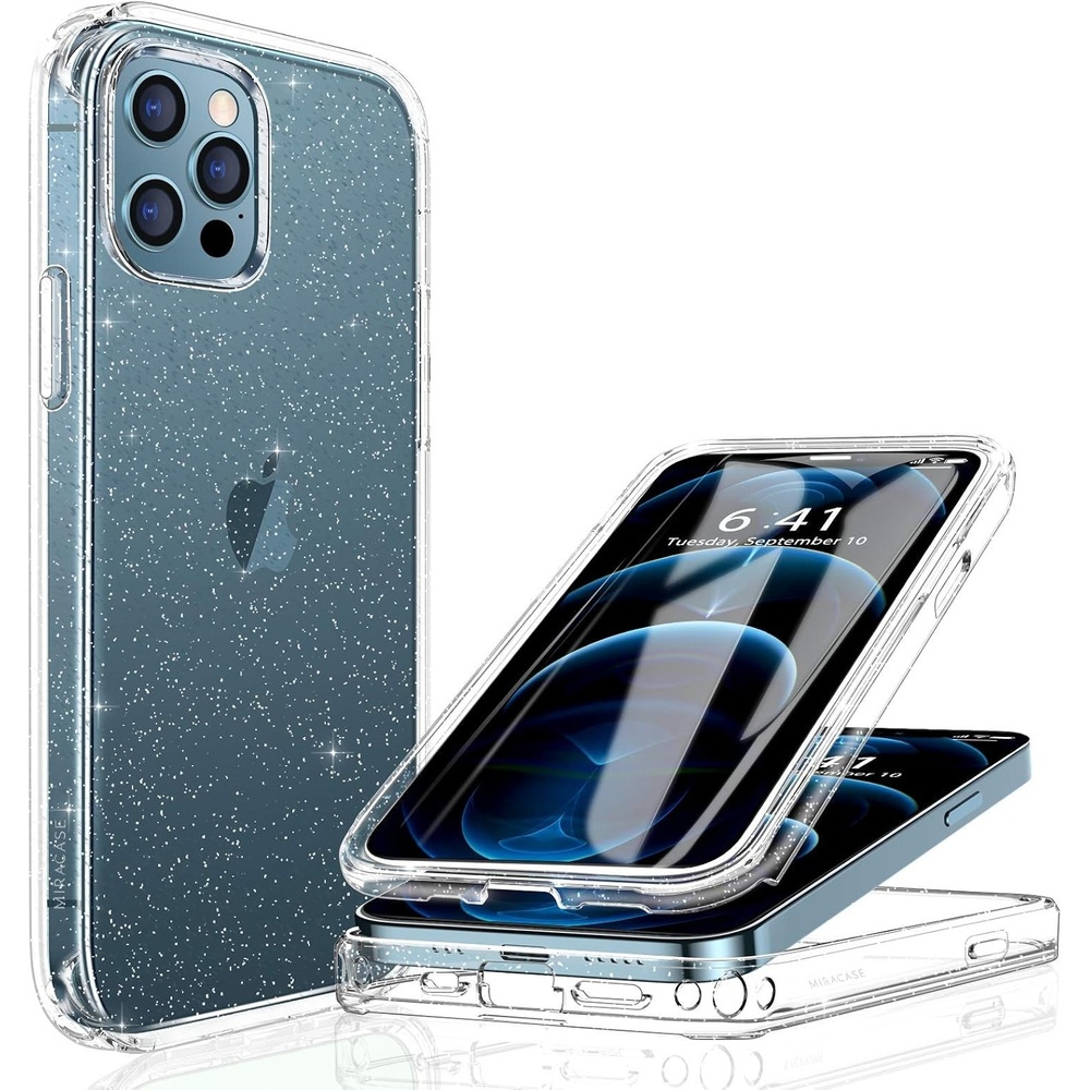 image:imageMiracase for iPhone SE Phone Case 3rd2nd Generation 2022 2020 FullBody with Builtin Glass Screen Protector Heavy Duty 360 Protective Shockproof Bumper Cover for iPhone 8SE BlackClear Glitter