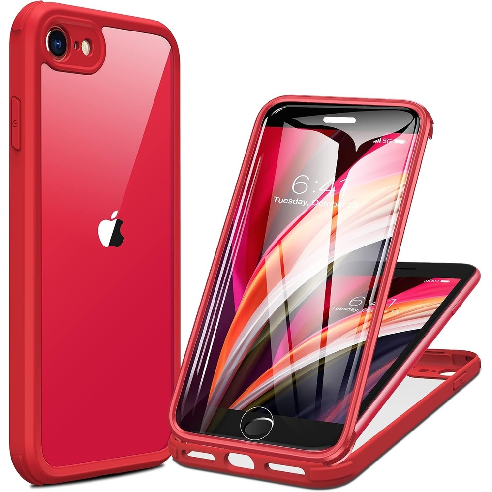 image:imageMiracase for iPhone SE Phone Case 3rd2nd Generation 2022 2020 FullBody with Builtin Glass Screen Protector Heavy Duty 360 Protective Shockproof Bumper Cover for iPhone 8SE BlackRed