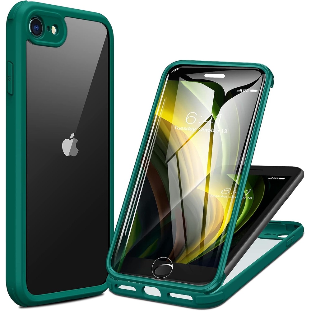 image:imageMiracase for iPhone SE Phone Case 3rd2nd Generation 2022 2020 FullBody with Builtin Glass Screen Protector Heavy Duty 360 Protective Shockproof Bumper Cover for iPhone 8SE BlackGreen