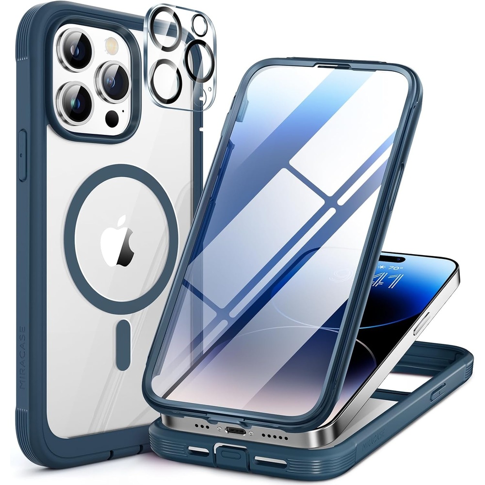 image:imageMiracase for iPhone SE Phone Case 3rd2nd Generation 2022 2020 FullBody with Builtin Glass Screen Protector Heavy Duty 360 Protective Shockproof Bumper Cover for iPhone 8SE BlackStorm Blue