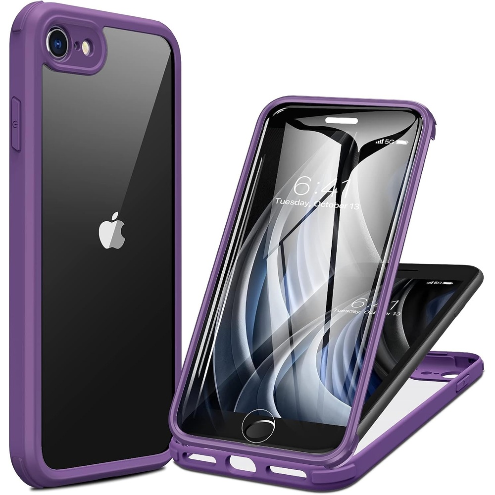 image:imageMiracase for iPhone SE Phone Case 3rd2nd Generation 2022 2020 FullBody with Builtin Glass Screen Protector Heavy Duty 360 Protective Shockproof Bumper Cover for iPhone 8SE BlackPurple