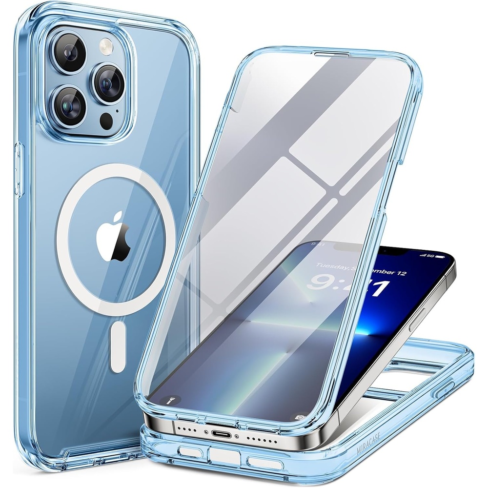 image:imageMiracase for iPhone SE Phone Case 3rd2nd Generation 2022 2020 FullBody with Builtin Glass Screen Protector Heavy Duty 360 Protective Shockproof Bumper Cover for iPhone 8SE BlackMagnetic Clear Blue