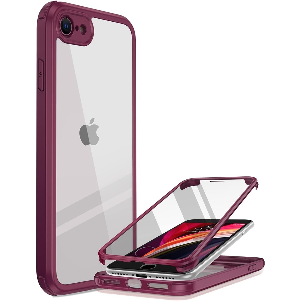 image:imageMiracase for iPhone SE Phone Case 3rd2nd Generation 2022 2020 FullBody with Builtin Glass Screen Protector Heavy Duty 360 Protective Shockproof Bumper Cover for iPhone 8SE BlackWine Red