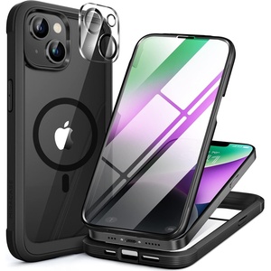 Miracase 2023 New Magnetic for iPhone 14 Case for iPhone 13 Case,[Compatible with Magsafe] [Dust Defender] Full-Body Clear Bumper Case with Built-in 9H Tempered Glass Screen Protector (BB-Mag Black)