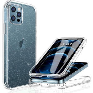 Miracase for iPhone SE Phone Case 3rd/2nd Generation 2022 2020 Full-Body with Built-in Glass Screen Protector, Heavy Duty 360° Protective Shockproof Bumper Cover for iPhone 8/SE, Black(Clear Glitter)