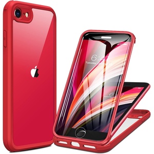 Miracase for iPhone SE Phone Case 3rd/2nd Generation 2022 2020 Full-Body with Built-in Glass Screen Protector, Heavy Duty 360° Protective Shockproof Bumper Cover for iPhone 8/SE, Black(Red)