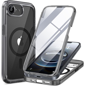 Miracase for iPhone SE Phone Case 3rd/2nd Generation 2022 2020 Full-Body with Built-in Glass Screen Protector, Heavy Duty 360° Protective Shockproof Bumper Cover for iPhone 8/SE, Black(Clear Black)