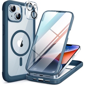 Miracase for iPhone SE Phone Case 3rd/2nd Generation 2022 2020 Full-Body with Built-in Glass Screen Protector, Heavy Duty 360° Protective Shockproof Bumper Cover for iPhone 8/SE, Black(Magnetic Dark Blue)