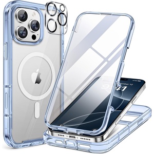 Miracase for iPhone SE Phone Case 3rd/2nd Generation 2022 2020 Full-Body with Built-in Glass Screen Protector, Heavy Duty 360° Protective Shockproof Bumper Cover for iPhone 8/SE, Black(Clear Blue)