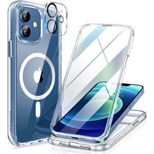 Miracase for iPhone SE Phone Case 3rd/2nd Generation 2022 2020 Full-Body with Built-in Glass Screen Protector, Heavy Duty 360° Protective Shockproof Bumper Cover for iPhone 8/SE, Black(Magnetic Clear)