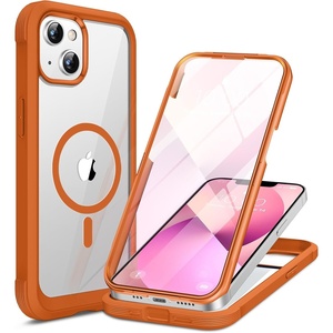 Miracase for iPhone SE Phone Case 3rd/2nd Generation 2022 2020 Full-Body with Built-in Glass Screen Protector, Heavy Duty 360° Protective Shockproof Bumper Cover for iPhone 8/SE, Black(Magnetic Orange)