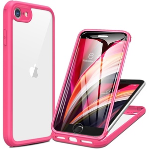 Miracase for iPhone SE Phone Case 3rd/2nd Generation 2022 2020 Full-Body with Built-in Glass Screen Protector, Heavy Duty 360° Protective Shockproof Bumper Cover for iPhone 8/SE, Black(Pink)