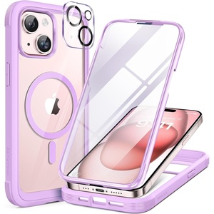 Miracase for iPhone SE Phone Case 3rd/2nd Generation 2022 2020 Full-Body with Built-in Glass Screen Protector, Heavy Duty 360° Protective Shockproof Bumper Cover for iPhone 8/SE, Black(Light Purple)