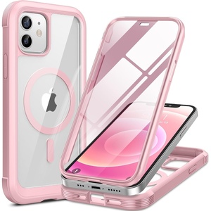 Miracase for iPhone SE Phone Case 3rd/2nd Generation 2022 2020 Full-Body with Built-in Glass Screen Protector, Heavy Duty 360° Protective Shockproof Bumper Cover for iPhone 8/SE, Black(Magnetic Pink)