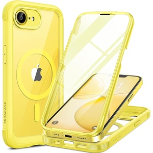 Miracase for iPhone SE Phone Case 3rd/2nd Generation 2022 2020 Full-Body with Built-in Glass Screen Protector, Heavy Duty 360° Protective Shockproof Bumper Cover for iPhone 8/SE, Black(Magnetic Yellow)