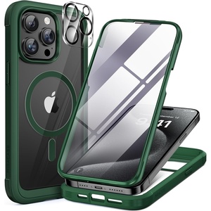 Miracase for iPhone SE Phone Case 3rd/2nd Generation 2022 2020 Full-Body with Built-in Glass Screen Protector, Heavy Duty 360° Protective Shockproof Bumper Cover for iPhone 8/SE, Black(Magnetic Green)