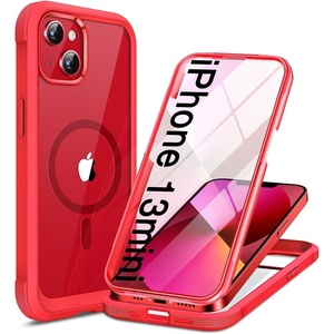 Miracase for iPhone SE Phone Case 3rd/2nd Generation 2022 2020 Full-Body with Built-in Glass Screen Protector, Heavy Duty 360° Protective Shockproof Bumper Cover for iPhone 8/SE, Black(Magnetic Red)