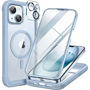 Miracase for iPhone SE Phone Case 3rd/2nd Generation 2022 2020 Full-Body with Built-in Glass Screen Protector, Heavy Duty 360° Protective Shockproof Bumper Cover for iPhone 8/SE, Black(Magnetic Light Blue)