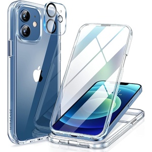 Miracase for iPhone SE Phone Case 3rd/2nd Generation 2022 2020 Full-Body with Built-in Glass Screen Protector, Heavy Duty 360° Protective Shockproof Bumper Cover for iPhone 8/SE, Black(Clear)