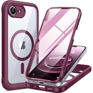 Miracase for iPhone SE Phone Case 3rd/2nd Generation 2022 2020 Full-Body with Built-in Glass Screen Protector, Heavy Duty 360° Protective Shockproof Bumper Cover for iPhone 8/SE, Black(Plum)