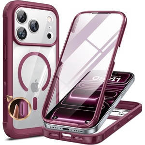 Miracase for iPhone SE Phone Case 3rd/2nd Generation 2022 2020 Full-Body with Built-in Glass Screen Protector, Heavy Duty 360° Protective Shockproof Bumper Cover for iPhone 8/SE, Black(Deep Magenta)