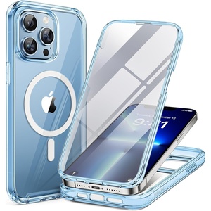 Miracase for iPhone SE Phone Case 3rd/2nd Generation 2022 2020 Full-Body with Built-in Glass Screen Protector, Heavy Duty 360° Protective Shockproof Bumper Cover for iPhone 8/SE, Black(Magnetic Clear Blue)