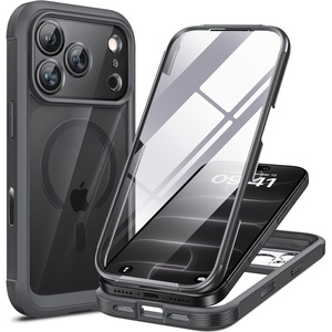 Miracase for iPhone SE Phone Case 3rd/2nd Generation 2022 2020 Full-Body with Built-in Glass Screen Protector, Heavy Duty 360° Protective Shockproof Bumper Cover for iPhone 8/SE, Black(Deep Grey)