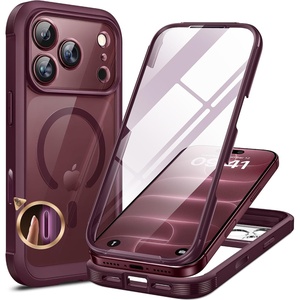 Miracase for iPhone SE Phone Case 3rd/2nd Generation 2022 2020 Full-Body with Built-in Glass Screen Protector, Heavy Duty 360° Protective Shockproof Bumper Cover for iPhone 8/SE, Black(Burgundy)