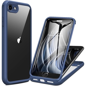 Miracase for iPhone SE Phone Case 3rd/2nd Generation 2022 2020 Full-Body with Built-in Glass Screen Protector, Heavy Duty 360° Protective Shockproof Bumper Cover for iPhone 8/SE, Black(Blue)