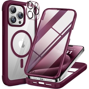 Miracase for iPhone SE Phone Case 3rd/2nd Generation 2022 2020 Full-Body with Built-in Glass Screen Protector, Heavy Duty 360° Protective Shockproof Bumper Cover for iPhone 8/SE, Black(Magnetic Plum)