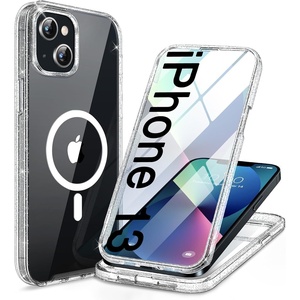 Miracase for iPhone SE Phone Case 3rd/2nd Generation 2022 2020 Full-Body with Built-in Glass Screen Protector, Heavy Duty 360° Protective Shockproof Bumper Cover for iPhone 8/SE, Black(Magnetic Clear Glitter)