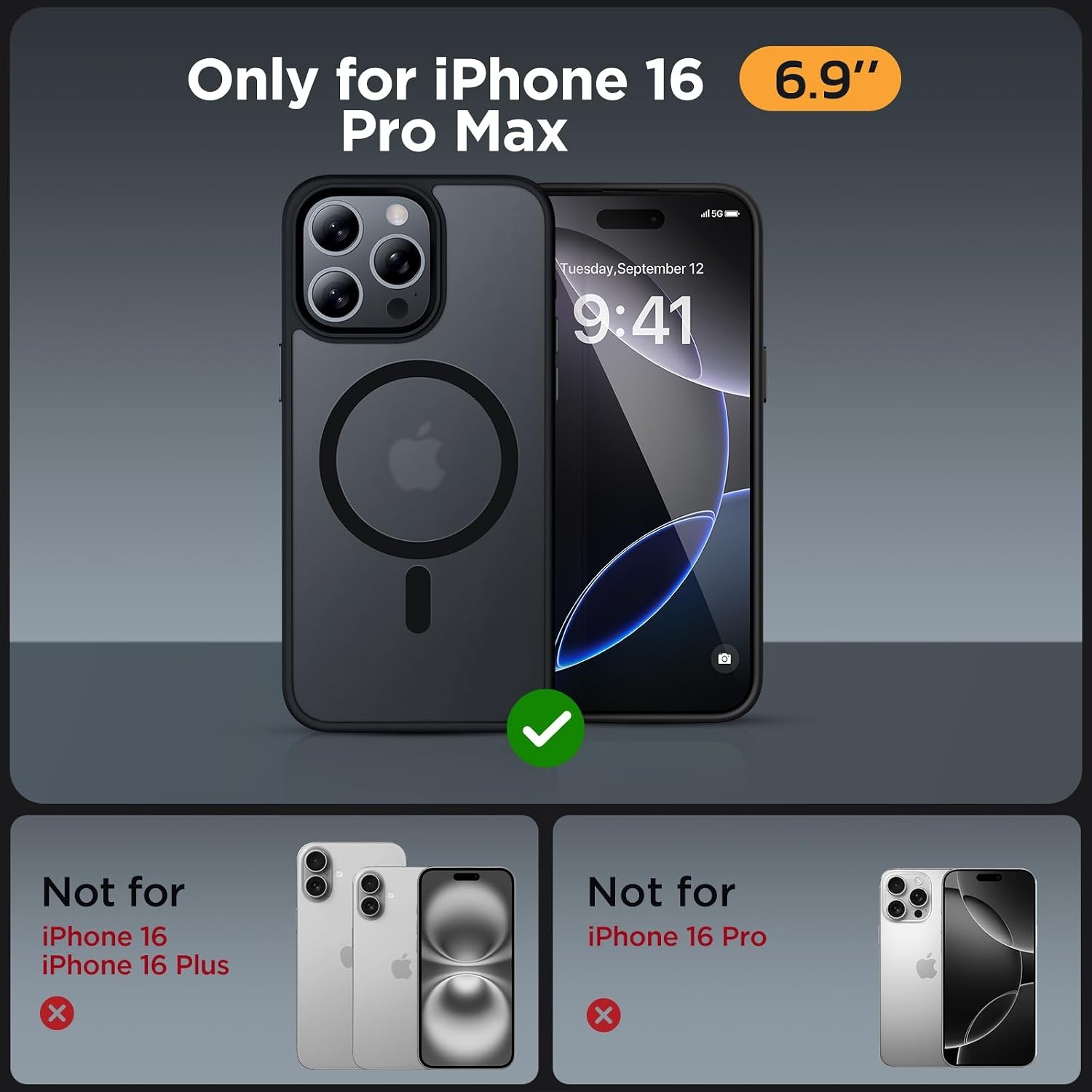 image:imageMiracase for iPhone 16 Pro Max Matte Series Case Magnetic LavenderBlack