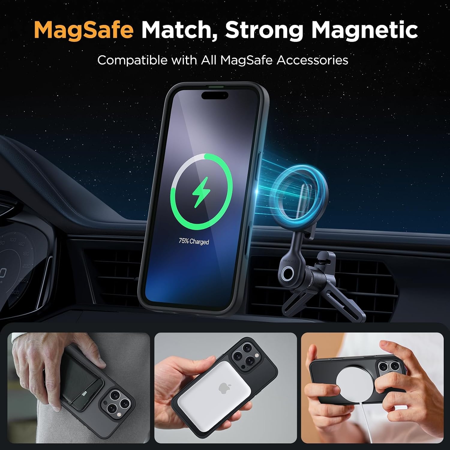 image:imageMiracase for iPhone 16 Pro Max Matte Series Case Magnetic LavenderClassic Black