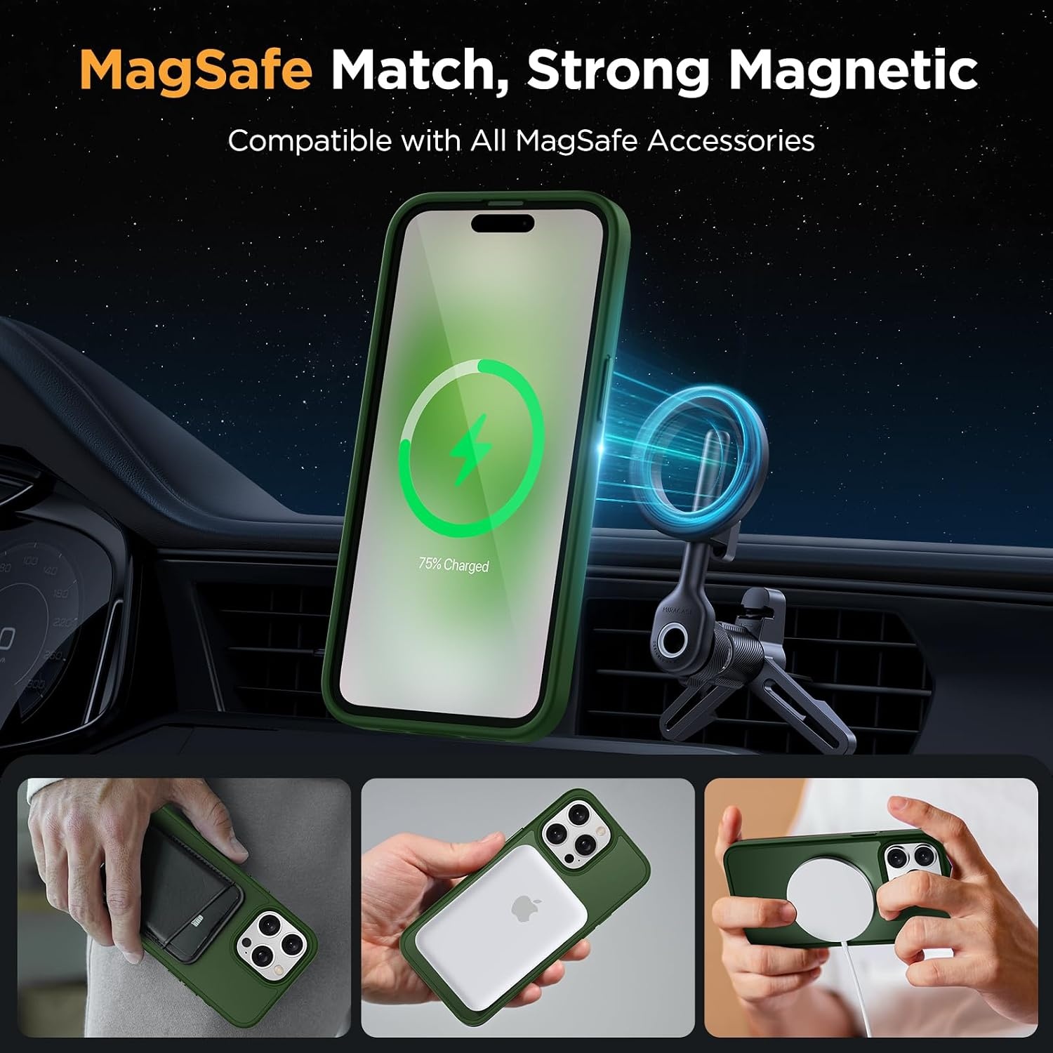 image:imageMiracase for iPhone 16 Pro Max Matte Series Case Magnetic LavenderDark Green