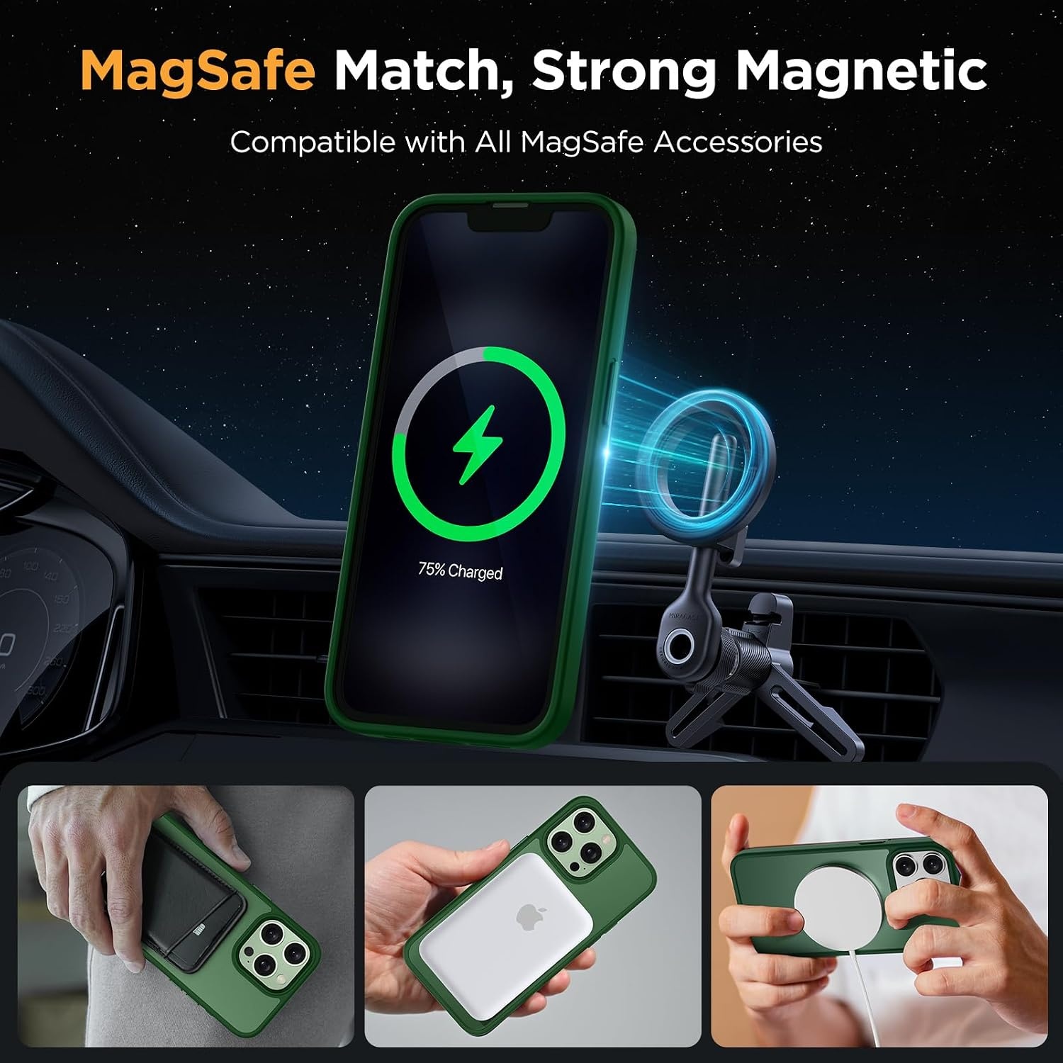 image:imageMiracase for iPhone 16 Pro Max Matte Series Case Magnetic LavenderDark Green
