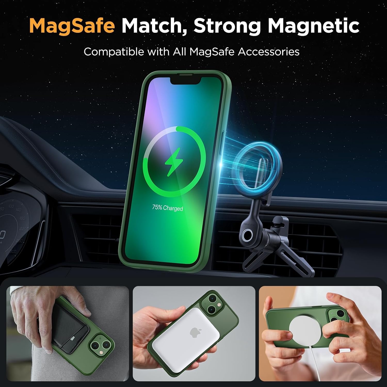 image:imageMiracase for iPhone 16 Pro Max Matte Series Case Magnetic LavenderDark Green