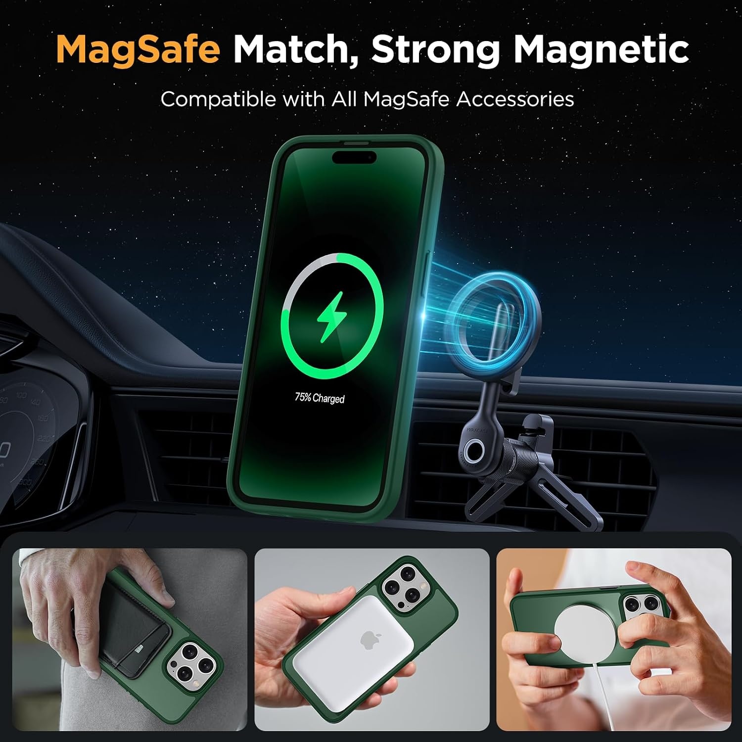 image:imageMiracase for iPhone 16 Pro Max Matte Series Case Magnetic LavenderDark Green