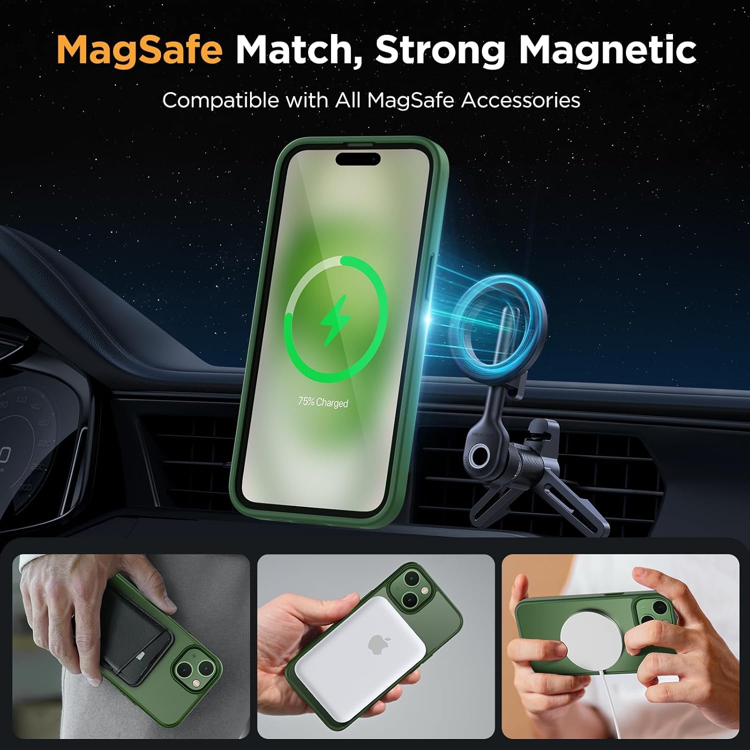 image:imageMiracase for iPhone 16 Pro Max Matte Series Case Magnetic LavenderDark Green