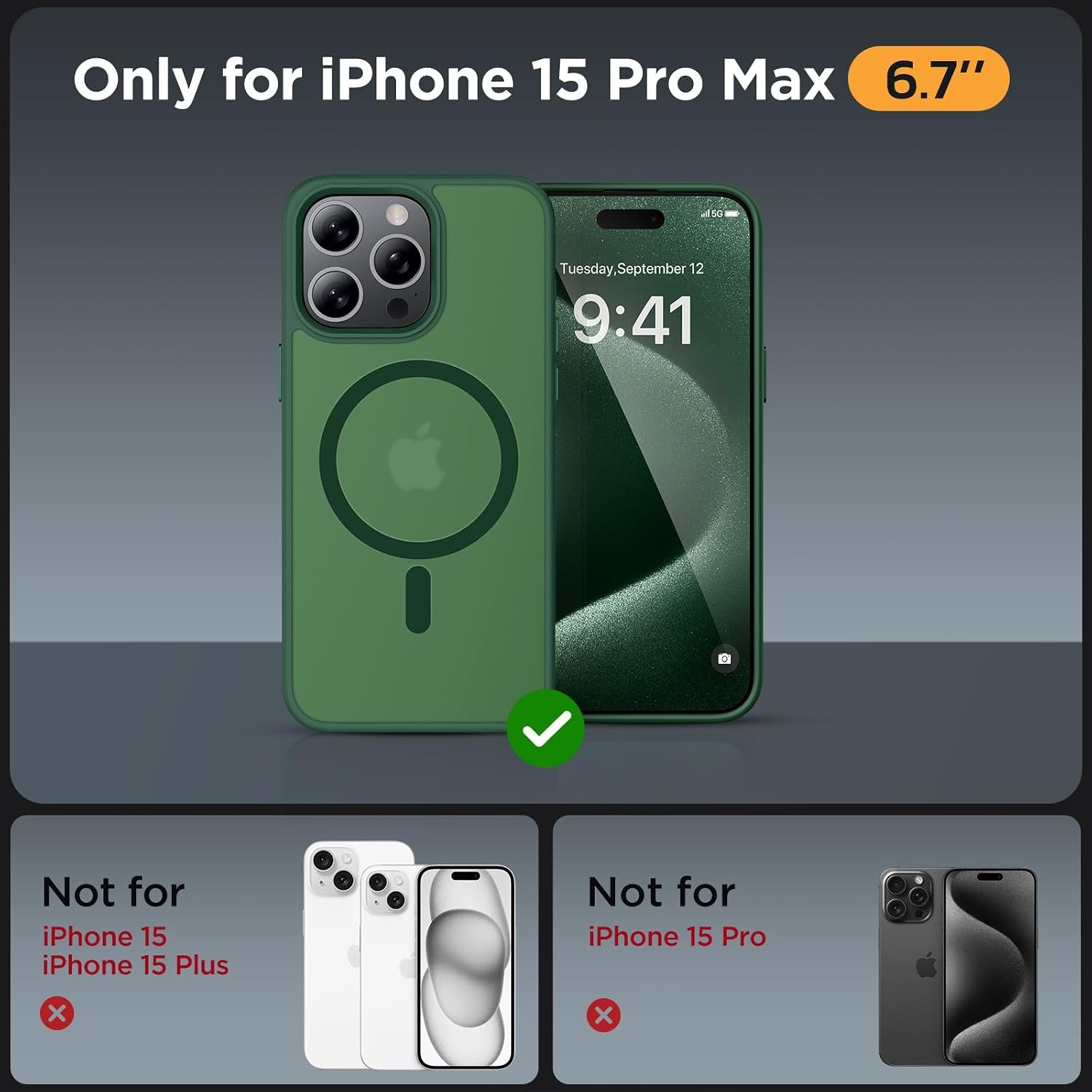 image:imageMiracase for iPhone 16 Pro Max Matte Series Case Magnetic LavenderDark Green