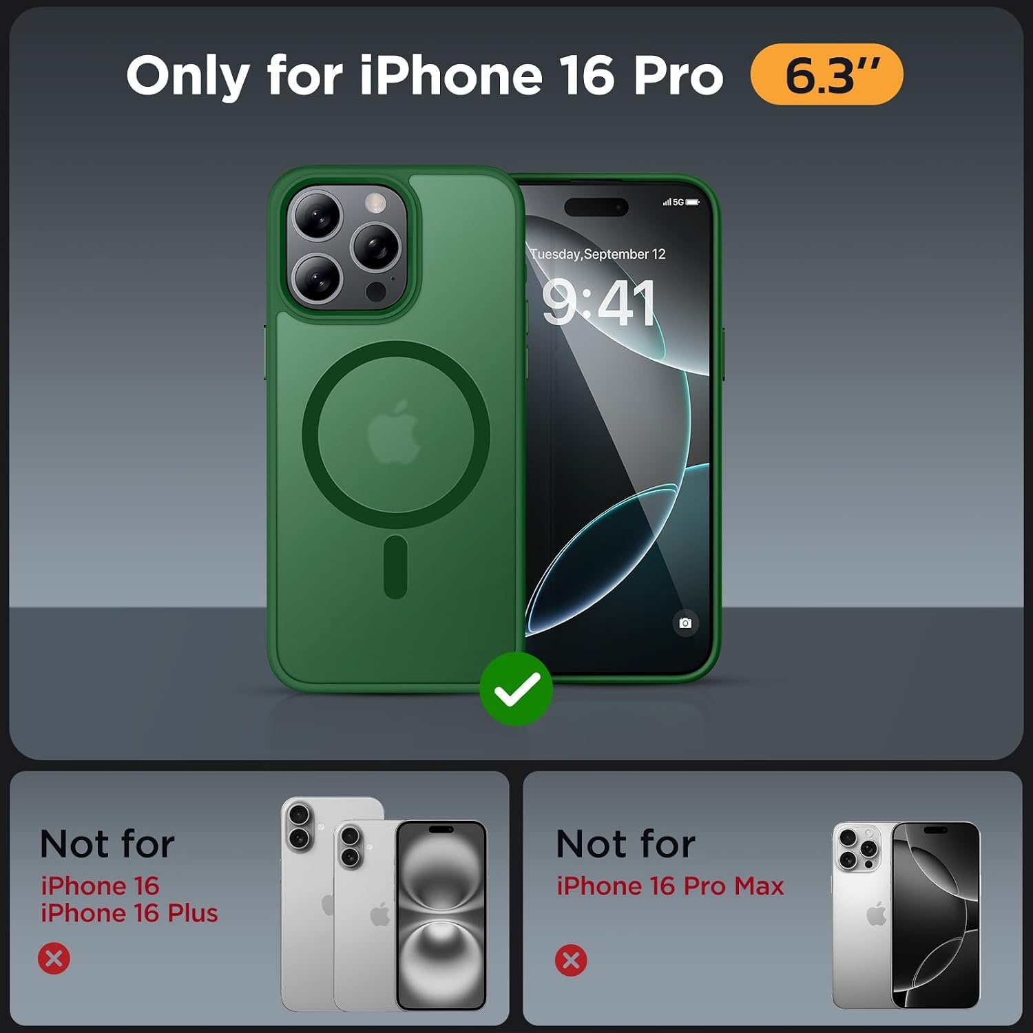 image:imageMiracase for iPhone 16 Pro Max Matte Series Case Magnetic LavenderDark Green