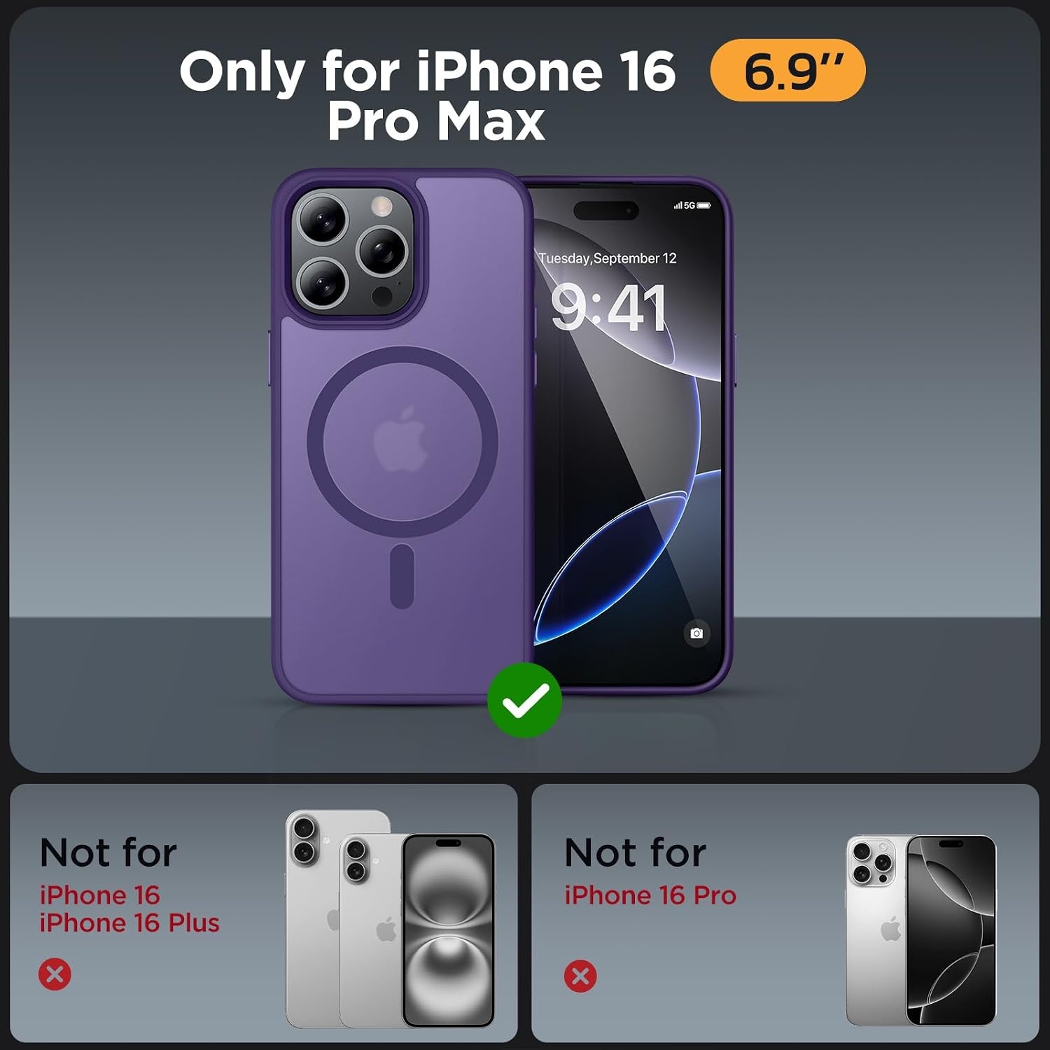 image:imageMiracase for iPhone 16 Pro Max Matte Series Case Magnetic LavenderDark Purple