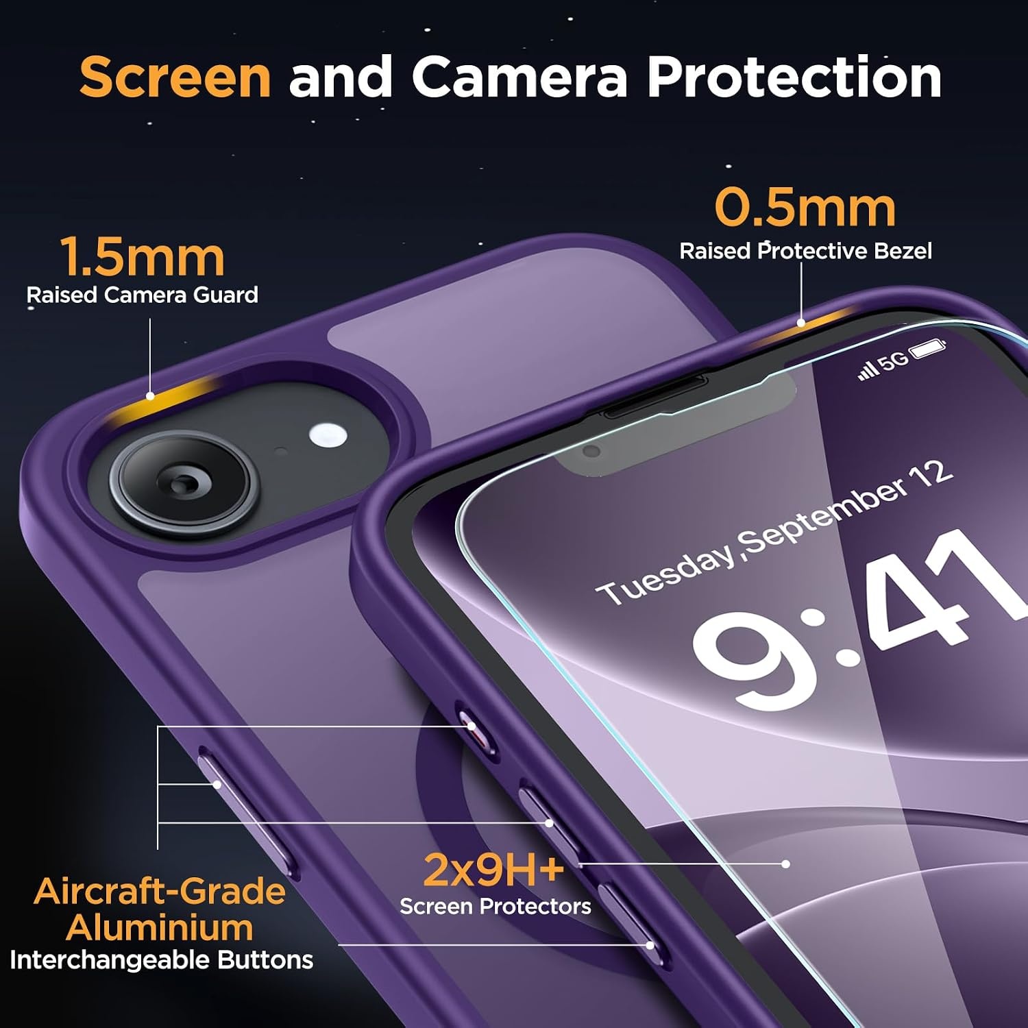 image:imageMiracase for iPhone 16 Pro Max Matte Series Case Magnetic LavenderDark Purple